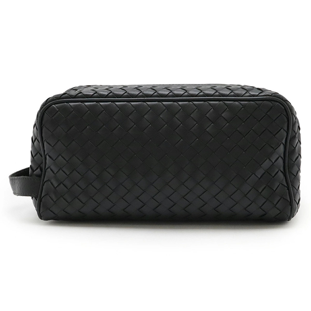 BOTTEGA VENETA Intrecciato Clutch Bag Shoulder Leather Black